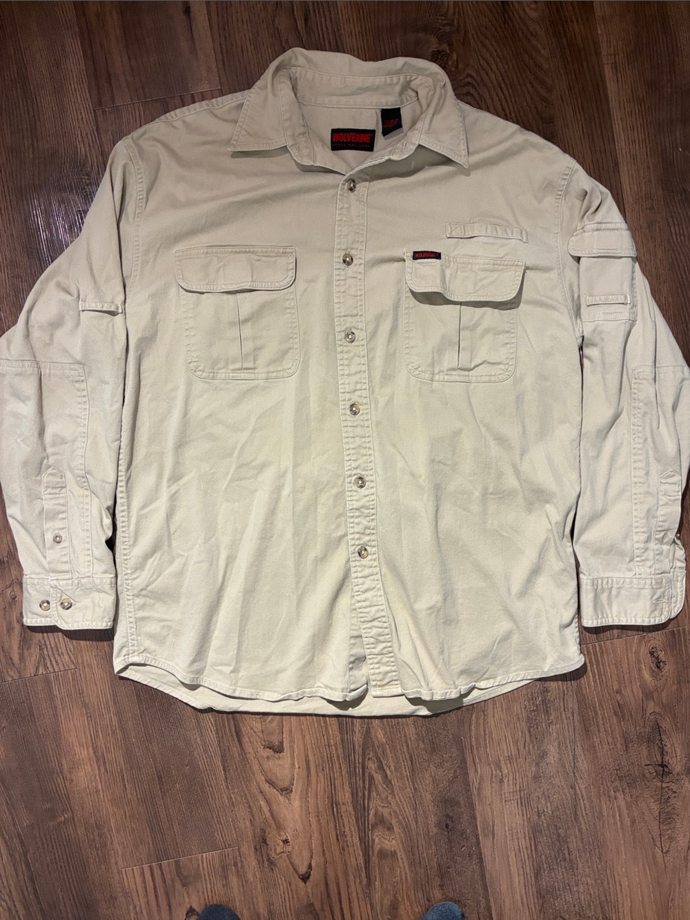 Wolverine Men’s Khaki Work Utility Shirt Button Up Large Fishing Gorp